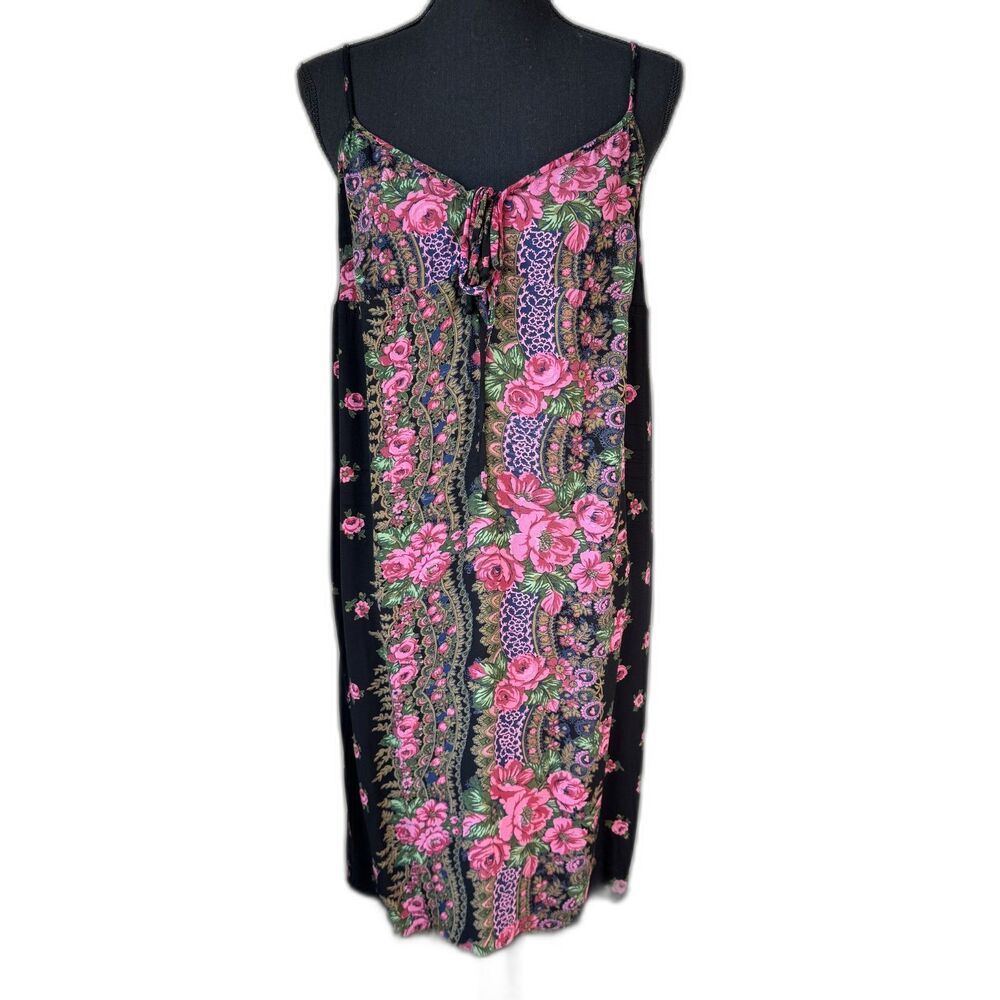 Size L Y2K Vintage Betsey Johnson floral paisley rayon cami slip dress 10726